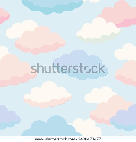Design with vibrant clouds arranged repeatedly on a blue backdrop