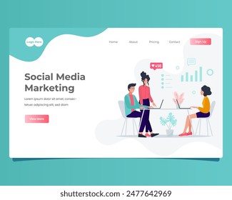 Design a vibrant landing page template for social media marketing with an teal background, featuring engaging content and clear calls-to-action to attract and convert visitors effectively.