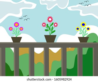 Design view of the back porch consisting of trees and flowers 