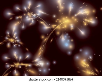 Design with view of beautiful pyrotechnics display, with white and yellow sparkles and dazzling lights.