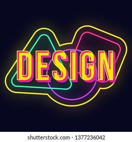 Design vintage 3d vector lettering. Retro bold font. Pop art stylized text. Old school style letters. 90s, 80s poster, banner, signboard typography. Dark blue neon light shapes color background