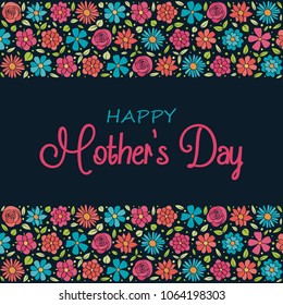 Design of a vintage card with hand drawn flowers for Mother's Day. Vector.