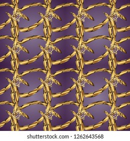Design vintage for card, wallpaper, wrapping, textile. Seamless pattern golden elements. Vector illustration. Floral classic texture. Gold template. Royal retro on purple and brown colors.