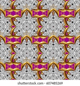 Design vintage for card, wallpaper, wrapping, textile. Vector illustration. Seamless pattern golden elements. Gold template. Floral classic texture. Royal retro background.