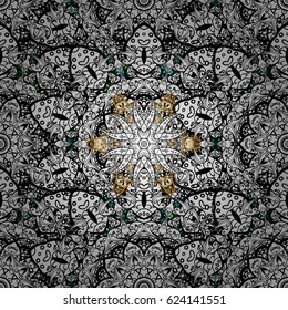 Design vintage for card, wallpaper, wrapping, textile. Pattern golden elements. Royal retro background. Floral classic texture. Vector. Gold template.