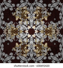 Design vintage for card, wallpaper, wrapping, textile. Pattern golden elements. Royal retro background. Vector. Gold template. Floral classic texture.