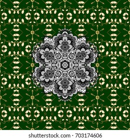Design vintage for card, wallpaper, wrapping, textile. Vector illustration. Royal retro background. Gold template. Seamless pattern golden elements. Floral classic texture.