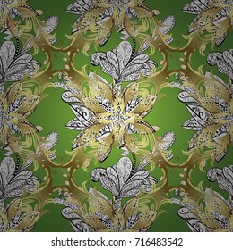 Design vintage for card, wallpaper, wrapping, textile. Ornamental pattern golden elements. Floral classic texture. Gold template. Vector illustration. Royal retro background.