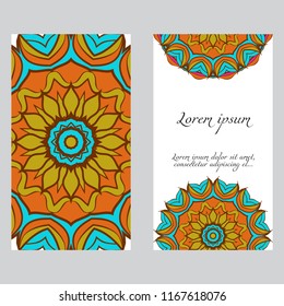 Design Vintage cards with Floral mandala pattern and ornaments. Vector template. Islam, Arabic, Indian, Mexican ottoman motifs. Hand drawn background.