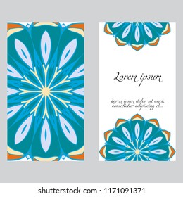 Design Vintage cards with Floral mandala pattern and ornaments. Vector template. Islam, Arabic, Indian, Mexican ottoman motifs. Hand drawn background.