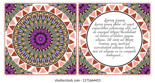 Design Vintage cards with Floral mandala pattern and ornaments. Vector template. Islam, Arabic, Indian, Mexican ottoman motifs. Hand drawn background.