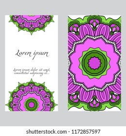 Design Vintage cards with Floral mandala pattern and ornaments. Vector template. Islam, Arabic, Indian, Mexican ottoman motifs. Hand drawn background