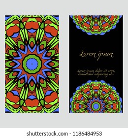Design Vintage cards with Floral mandala pattern and ornaments. Vector template. Islam, Arabic, Indian, Mexican ottoman motifs. Hand drawn background