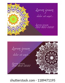 Design Vintage cards with Floral mandala pattern and ornaments. Vector illustatration. The front and rear side.