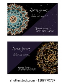 Design Vintage cards with Floral mandala pattern and ornaments. Vector illustatration. The front and rear side.