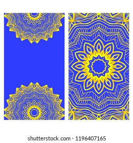 Design Vintage cards with Floral mandala pattern and ornaments. Vector illustatration. The front and rear side.