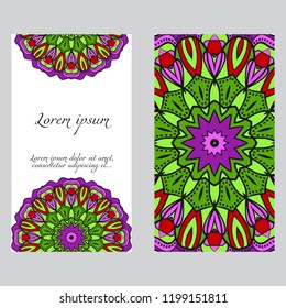 Design Vintage cards with Floral mandala pattern and ornaments. Vector template. Islam, Arabic, Indian, Mexican ottoman motifs. Hand drawn background