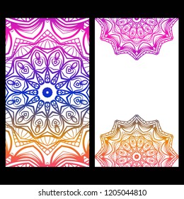 Design Vintage cards with Floral mandala pattern and ornaments. Vector template. Islam, Arabic, Indian, Mexican ottoman motifs. Hand drawn background.