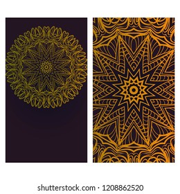 Design Vintage cards with Floral mandala pattern and ornaments. Vector illustatration. The front and rear side.