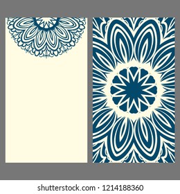 Design Vintage cards with Floral mandala pattern and ornaments. Vector template. Islam, Arabic, Indian, Mexican ottoman motifs. Hand drawn background.