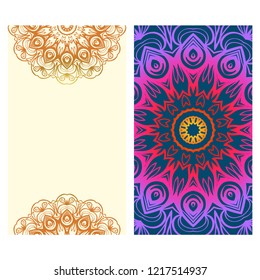 Design Vintage cards with Floral mandala pattern and ornaments. Vector template. Islam, Arabic, Indian, Mexican ottoman motifs. Hand drawn background.