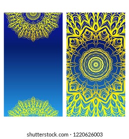 Design Vintage cards with Floral mandala pattern and ornaments. Vector illustatration. The front and rear side.
