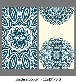 Design Vintage cards with Floral mandala pattern and ornaments. Vector template. Islam, Arabic, Indian, Mexican ottoman motifs. Hand drawn background