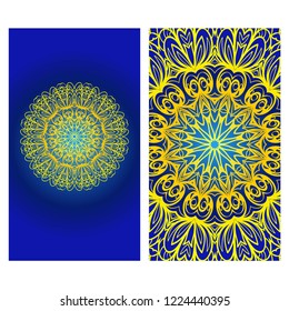 Design Vintage cards with Floral mandala pattern and ornaments. Vector illustatration. The front and rear side.