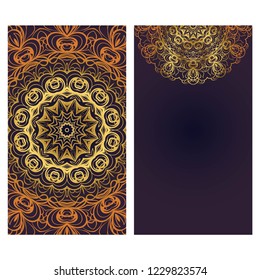 Design Vintage cards with Floral mandala pattern and ornaments. Vector illustatration. The front and rear side.