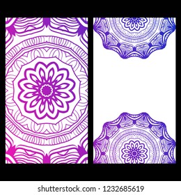 Design Vintage cards with Floral mandala pattern and ornaments. Vector illustatration. The front and rear side.