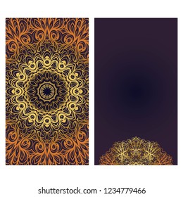 Design Vintage cards with Floral mandala pattern and ornaments. Vector illustatration. The front and rear side.