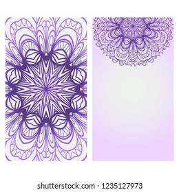 Design Vintage cards with Floral mandala pattern and ornaments. Vector illustatration. The front and rear side.