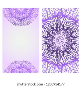 Design Vintage cards with Floral mandala pattern and ornaments. Vector illustatration. The front and rear side.