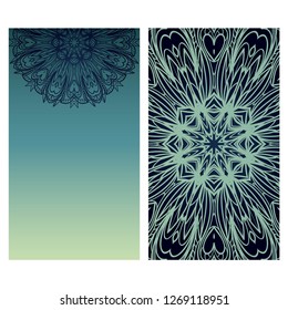 Design Vintage cards with Floral mandala pattern and ornaments. Vector template. Islam, Arabic, Indian, Mexican ottoman motifs. Hand drawn background.