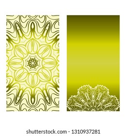 Design Vintage Cards With Floral Mandala Pattern And Ornaments. Vector Template. Islam, Arabic, Indian, Mexican Ottoman Motifs. Hand Drawn Background. Olive color.