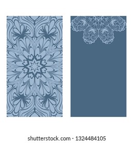 Design Vintage Cards With Floral Mandala Pattern And Ornaments. Vector Template. Islam, Arabic, Indian, Mexican Ottoman Motifs. Hand Drawn Background. Pastel blue color. Design Vintage Cards With Floral Mandala Pattern And Ornaments. Vector Template. Islam, Arabic, Indian, Mexican Ottoman Motifs. Hand Drawn Background. Pastel blue color.