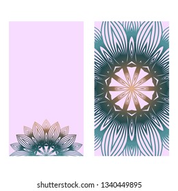 Design Vintage Cards With Floral Mandala Pattern And Ornaments. Vector Template. Islam, Arabic, Indian, Mexican Ottoman Motifs. Hand Drawn Background. Romantic color.