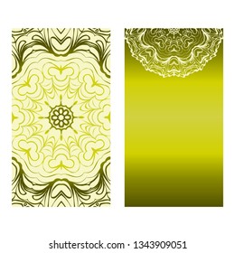 Design Vintage Cards With Floral Mandala Pattern And Ornaments. Vector Template. Islam, Arabic, Indian, Mexican Ottoman Motifs. Hand Drawn Background. Olive color.