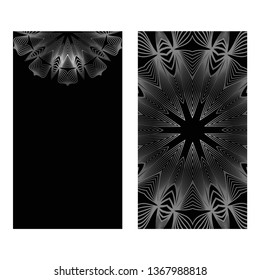 Design Vintage Cards With Floral Mandala Pattern And Ornaments. Vector Illustatration. The Front And Rear Side. Black silver color.