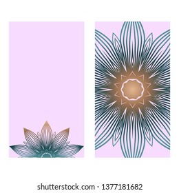 Design Vintage Cards With Floral Mandala Pattern And Ornaments. Vector Template. Islam, Arabic, Indian, Mexican Ottoman Motifs. Hand Drawn Background. Romantic color.