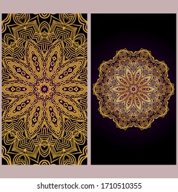 Design Vintage Cards With Floral Mandala Pattern And Ornaments. Template. Islam, Arabic, Indian, Mexican Ottoman Motifs. Hand Drawn Background. Fanstastic color.