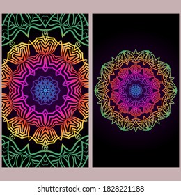 Design Vintage Cards With Floral Mandala Pattern And Ornaments. Template. Islam, Arabic, Indian, Mexican Ottoman Motifs. Hand Drawn Background. Fanstastic color.