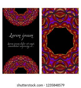 Design Vintage cards with frame Floral mandala pattern and ornaments. Vector template. Islam, Arabic, Indian, Mexican ottoman motifs. Hand drawn background.