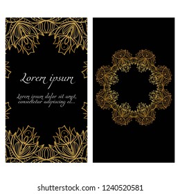 Design Vintage cards with frame Floral mandala pattern and ornaments. Vector template. Islam, Arabic, Indian, Mexican ottoman motifs. Hand drawn background.