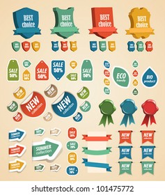 Design vintage elements: tags, stickers, ribbons and other. Vector illustration.