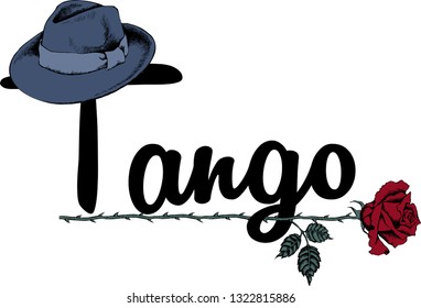 Design of vintage  hat and accordion as a symbol of tango