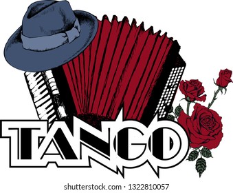 Design of vintage  hat and acordeon as a symbol of tango