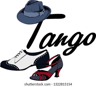 Design of vintage shoes and hat as a symbol of tango
