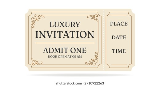 Diseño vintage Ticket Plantilla de Vector para invitación, evento, concierto, festival de música, festival de cine, espectáculo, actuación, etc.