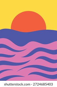 Diseño de la pared del arte del cartel de la puesta del sol vibrante audaz abstracto